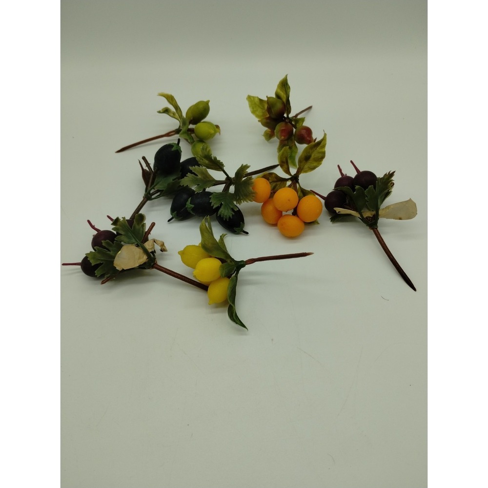 Lot Of 8 Vintage Plastic Floral Picks Fruit Vegetables Hong Kong Lemon Lime